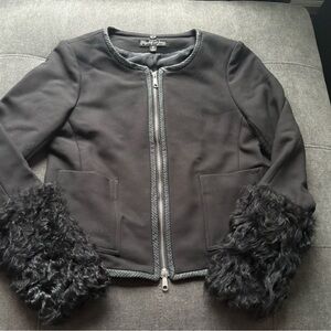 Elizabeth and James Black Faux Fur Trim Jacket